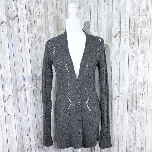 Decree Sweaters - Women's Decree Sweater Cardigan | Gray | Open-Knit | Large | Long | Button-Up